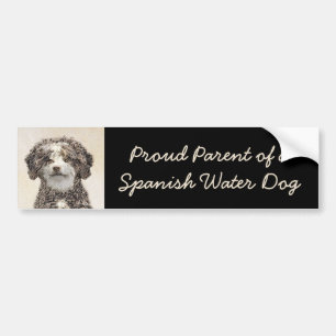 Spanish Water Dog Painting - Cute Original Dog Art Bumper Sticker