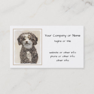 Spanish Water Dog Painting - Cute Original Dog Art Business Card
