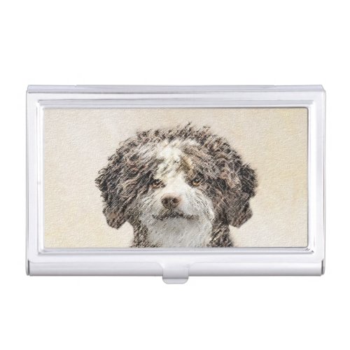 Spanish Water Dog Painting _ Cute Original Dog Art Business Card Case