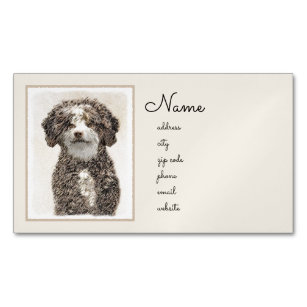 Spanish Water Dog Painting - Cute Original Dog Art Business Card Magnet