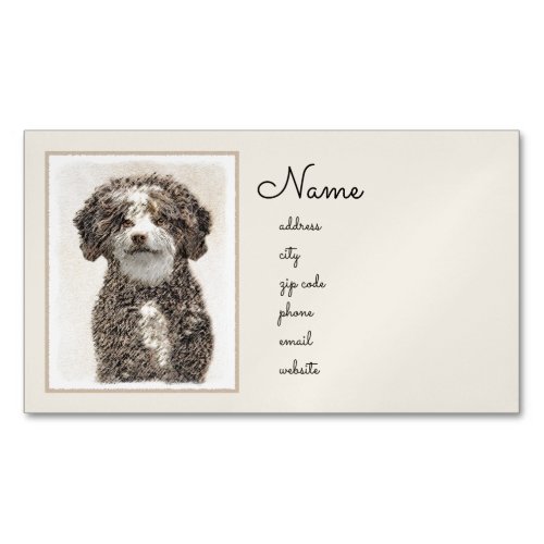 Spanish Water Dog Painting _ Cute Original Dog Art Business Card Magnet