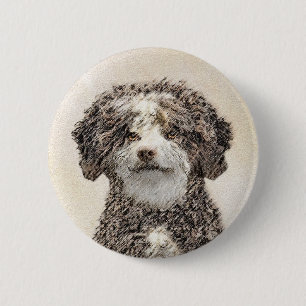 Spanish Water Dog Painting - Cute Original Dog Art Button