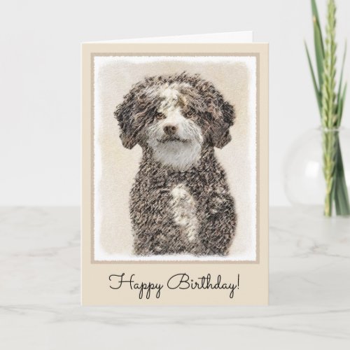 Spanish Water Dog Painting _ Cute Original Dog Art Card