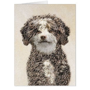 Spanish Water Dog Painting - Cute Original Dog Art Card
