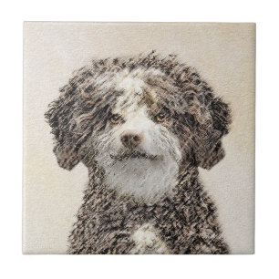 Spanish Water Dog Painting - Cute Original Dog Art Ceramic Tile
