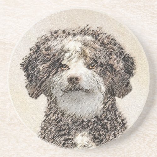 Spanish Water Dog Painting _ Cute Original Dog Art Coaster