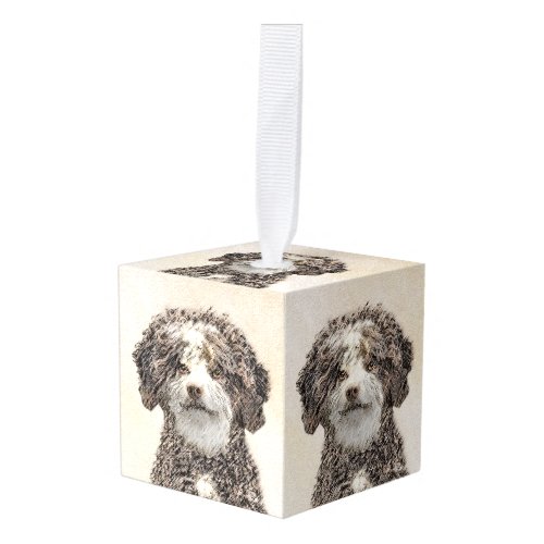 Spanish Water Dog Painting _ Cute Original Dog Art Cube Ornament