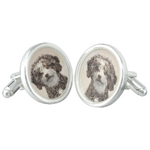 Spanish Water Dog Painting - Cute Original Dog Art Cufflinks