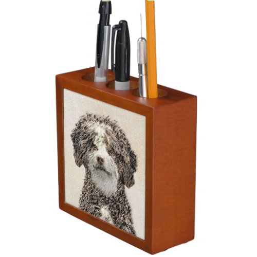 Spanish Water Dog Painting _ Cute Original Dog Art Desk Organizer