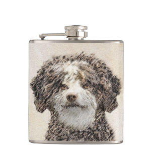 Spanish Water Dog Painting - Cute Original Dog Art Flask