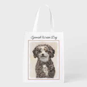 Spanish Water Dog Painting - Cute Original Dog Art Grocery Bag