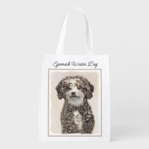 Spanish Water Dog Painting _ Cute Original Dog Art Grocery Bag