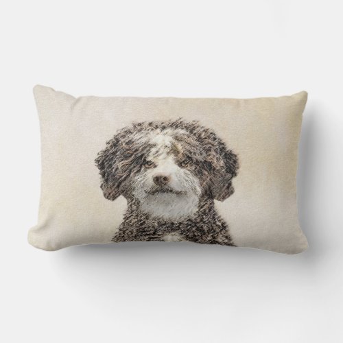 Spanish Water Dog Painting _ Cute Original Dog Art Lumbar Pillow