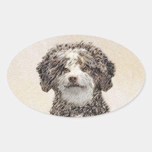 Spanish Water Dog Painting _ Cute Original Dog Art Oval Sticker