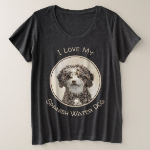 Spanish Water Dog Painting - Cute Original Dog Art Plus Size T-Shirt