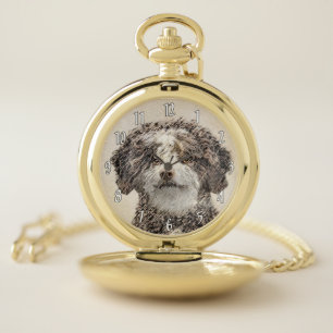 Spanish Water Dog Painting - Cute Original Dog Art Pocket Watch