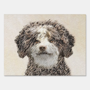 Spanish Water Dog Painting - Cute Original Dog Art Sign