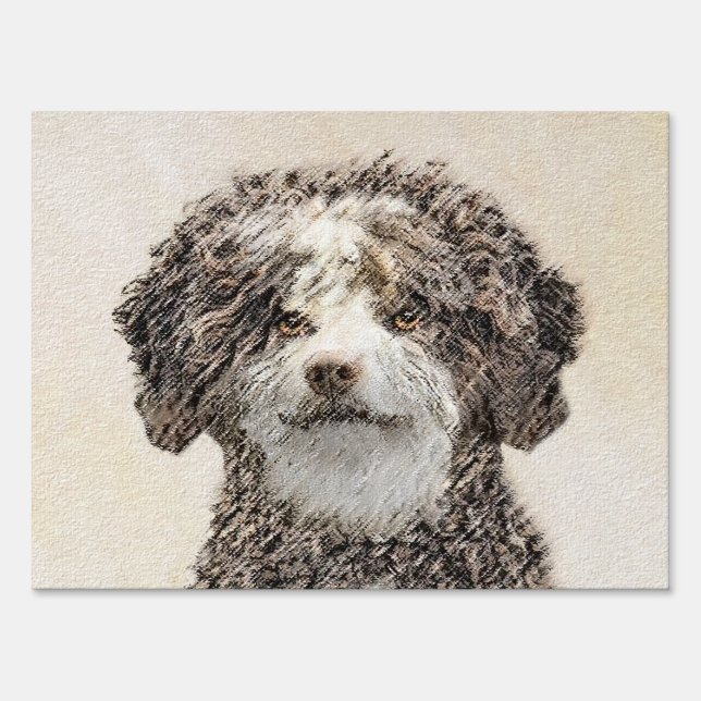 Spanish Water Dog Painting - Cute Original Dog Art Sign (Front)