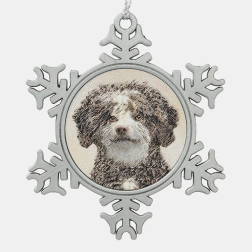 Spanish Water Dog Painting _ Cute Original Dog Art Snowflake Pewter Christmas Ornament
