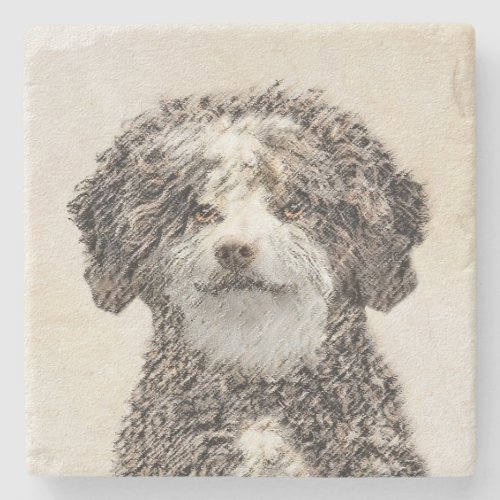 Spanish Water Dog Painting _ Cute Original Dog Art Stone Coaster