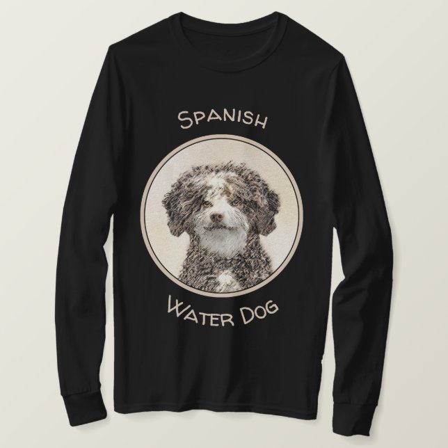 Spanish Water Dog Painting - Cute Original Dog Art T-Shirt (Design Front)