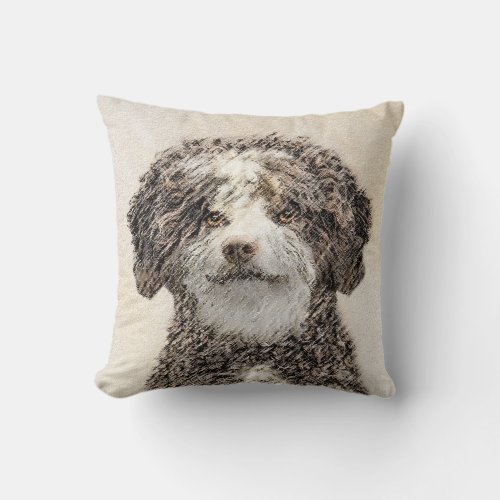 Spanish Water Dog Painting _ Cute Original Dog Art Throw Pillow