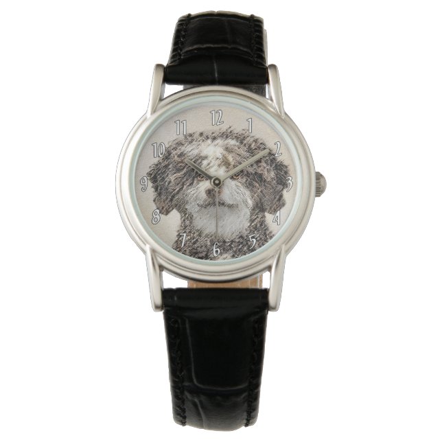 Spanish Water Dog Painting - Cute Original Dog Art Watch (Front)
