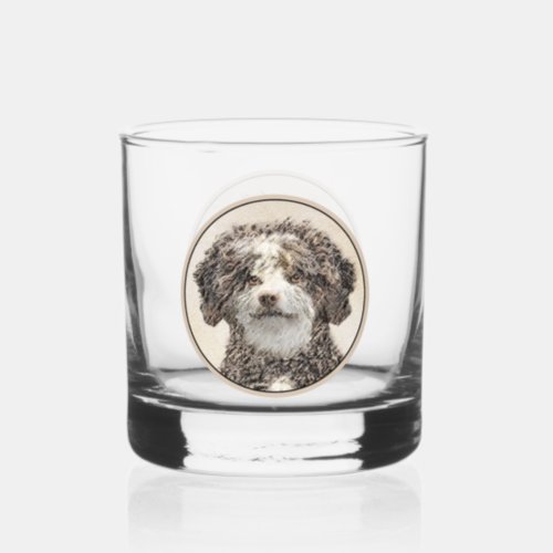 Spanish Water Dog Painting _ Cute Original Dog Art Whiskey Glass