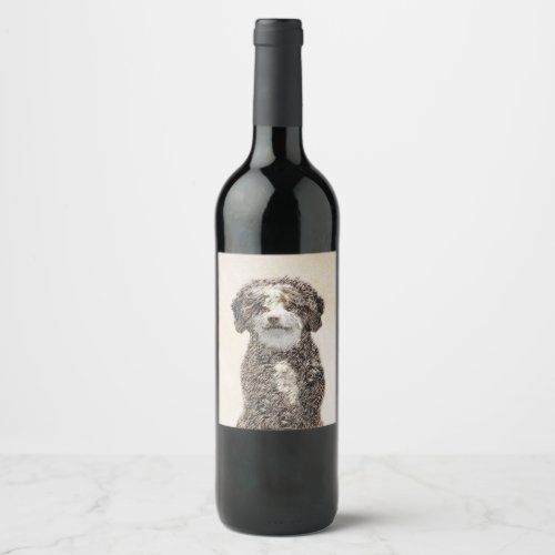 Spanish Water Dog Painting _ Cute Original Dog Art Wine Label