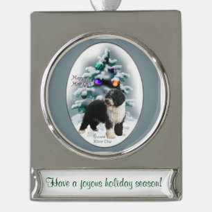 Spanish Water Dog Personalized Christmas Silver Plated Banner Ornament