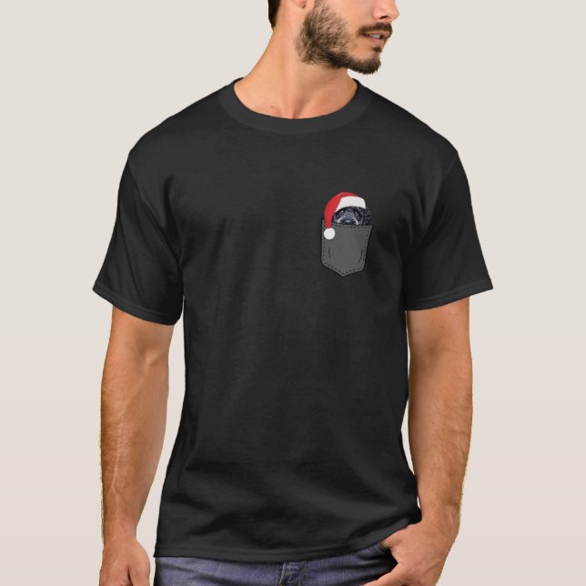 Spanish Water Dog Santa Hat Christmas Pocket Fun X T-Shirt (Front)