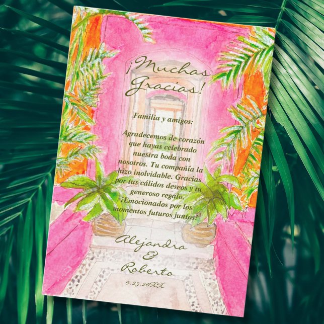 Spanish, Watercolor Mexican Destination Wedding Thank You Card (Creator Uploaded)