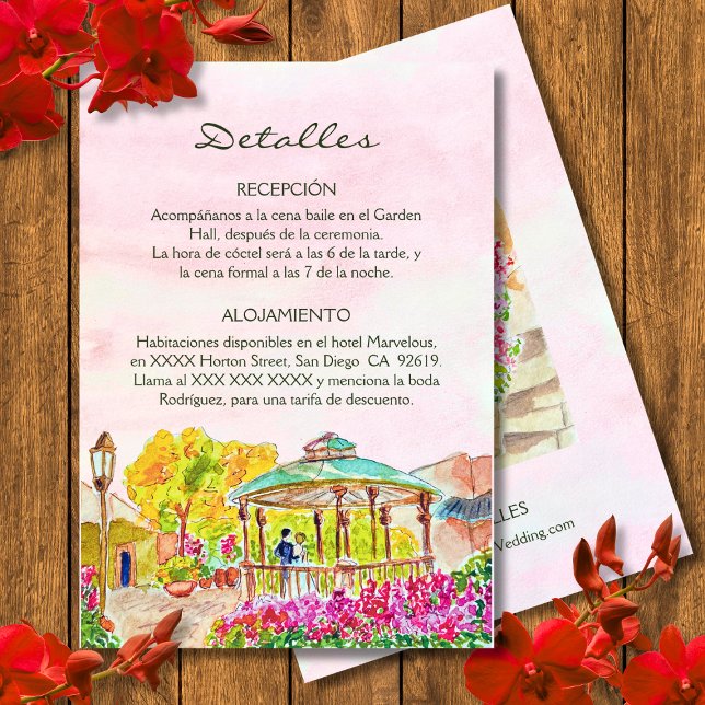 Spanish, Watercolor Old Town Kiosk Mexico Wedding  Enclosure Card (Creator Uploaded)