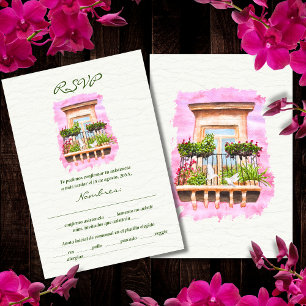 Spanish, Watercolor Town Balcony Mexican Wedding Invitation