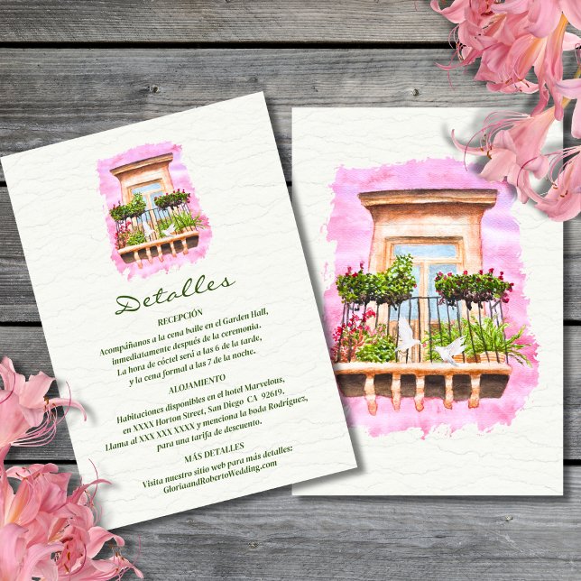 Spanish, Watercolor Town Balcony Mexican Wedding Invitation (Creator Uploaded)