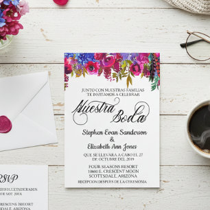 Spanish Wedding Bold Boho Flower Nuestra Boda Invitation