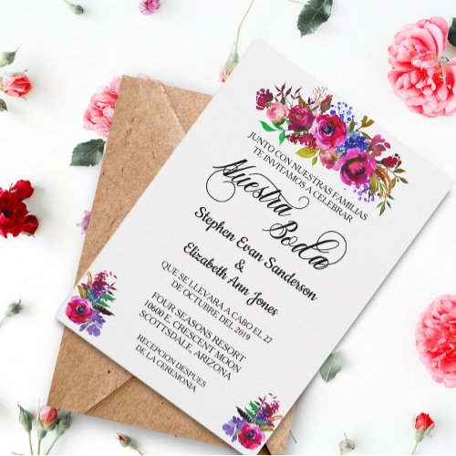 Spanish Wedding Bright Flower  Nuestra Boda Invitation