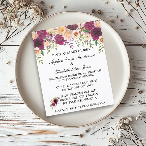 Spanish Wedding Burgundy Rosa Blush Floral Budget