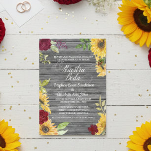 Spanish Wedding Burgundy Sunflower Nuestra Boda Invitation