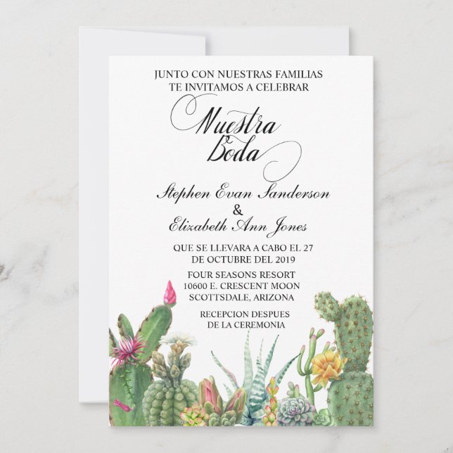 Spanish Wedding Cactus Succulent Garden Invitation (Front)