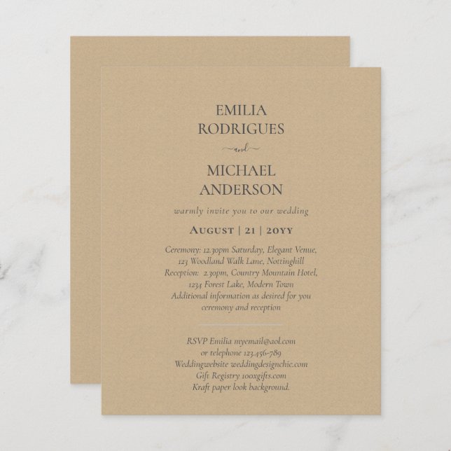 Spanish Wedding Invitation BILINGUAL Nuestra Boda (Front/Back)