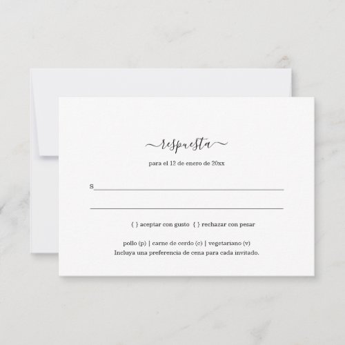 Spanish Wedding Invitation Reply Card Insert