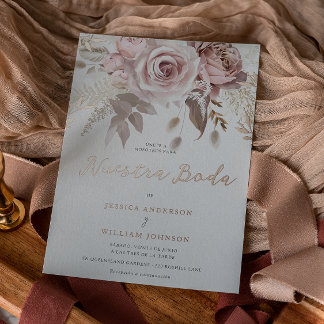 Spanish Wedding Nuestra Boda Rose Gold Foil Invitation
