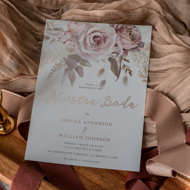 Spanish Wedding Nuestra Boda Rose Gold Foil Invitation (Creator Uploaded)