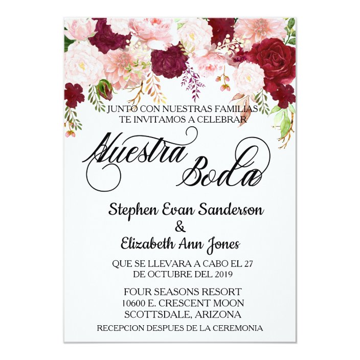 Spanish Wedding Rose Burgundy Pink Nuestra Boda Invitation Spanish Wedding Rose Burgundy Pink Nuestra Boda Invitation