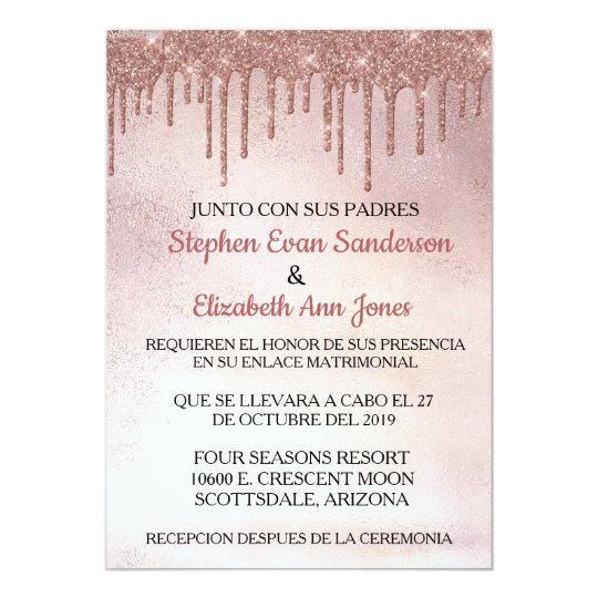 Spanish Wedding Rose Gold Glitter Drips Invitation