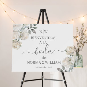 Spanish wedding sign with white rose