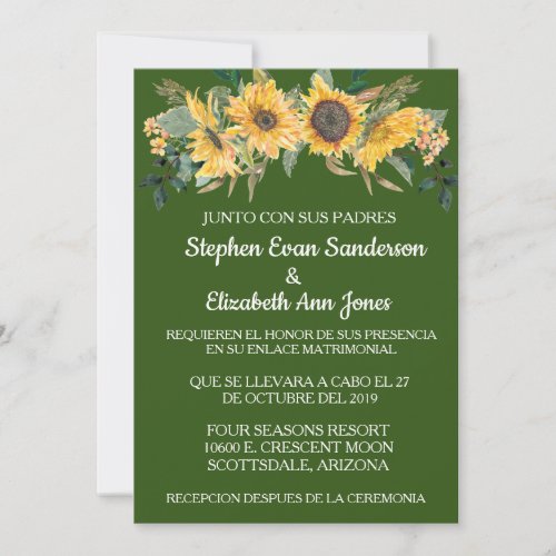 Spanish Wedding Sunflwoer Floral Navy Invitation