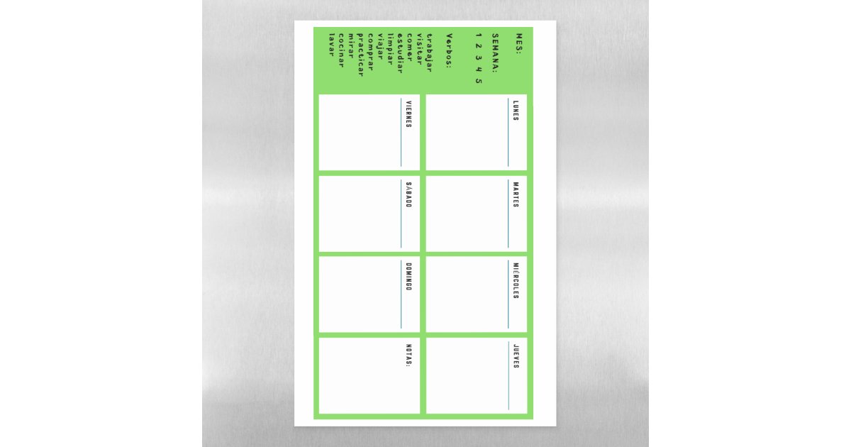 Bilingual English and Spanish Weekly Schedule Magnetic Dry Erase