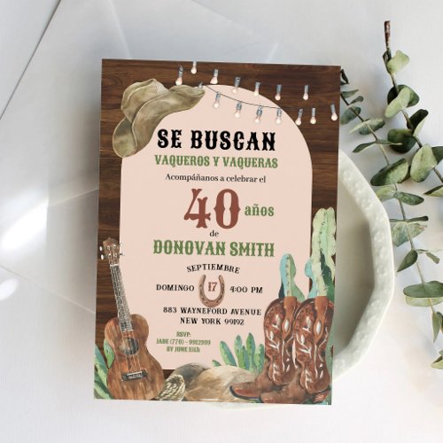 Spanish Western Boots Cowboy Birthday Invitation